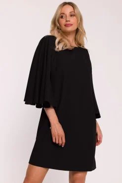 Robe de soirée courte noire manches longues amples
