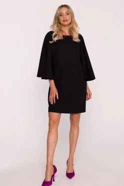Robe de soirée courte noire manches longues amples