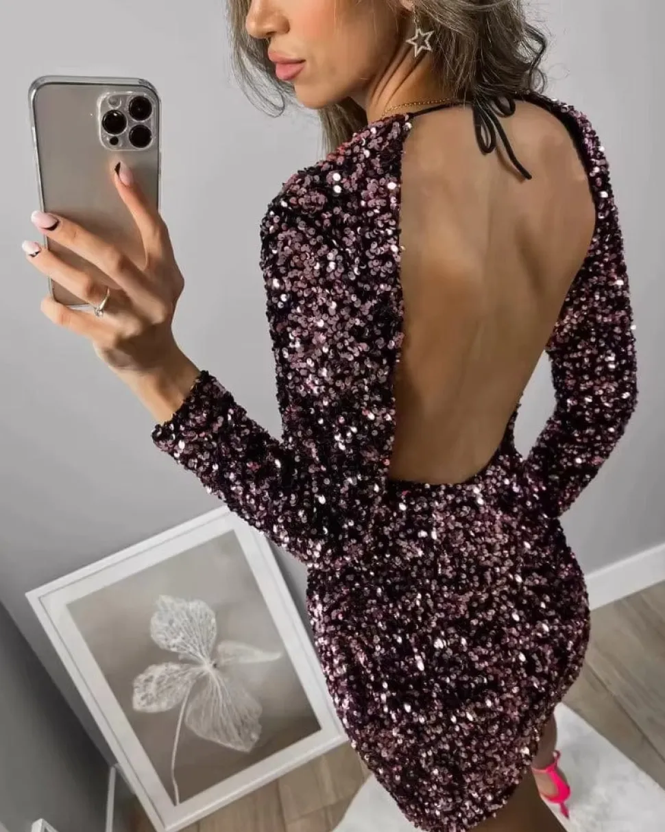 Robe de soirée courte à paillettes