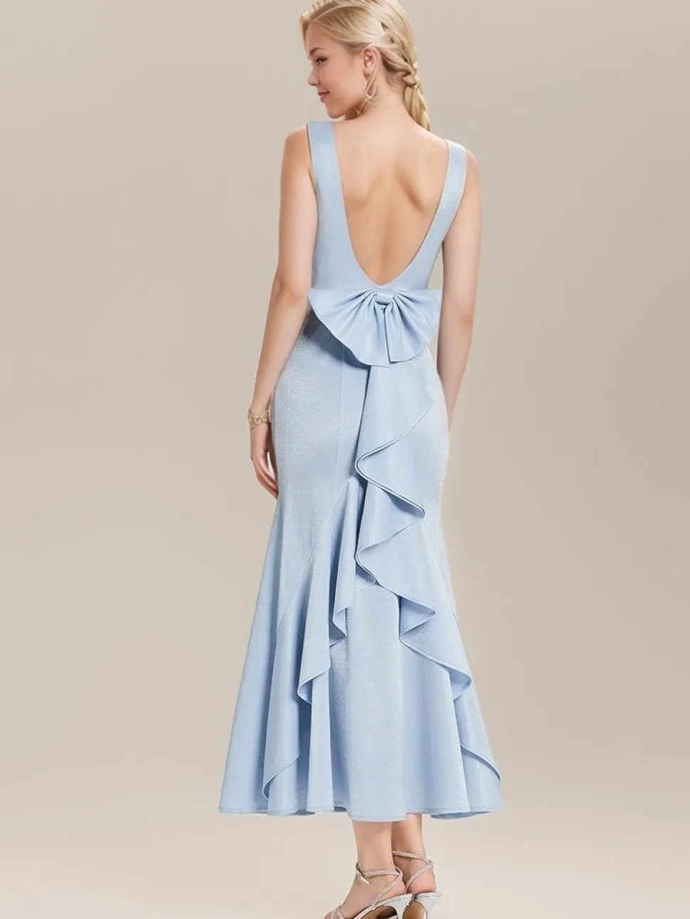 Robe de soirée de mariage bleue dos nu