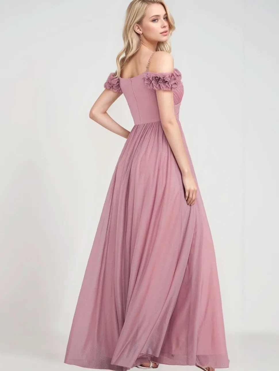 Robe de soirée de mariage rose poudrée longue