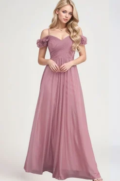 Robe de soirée de mariage rose poudrée longue