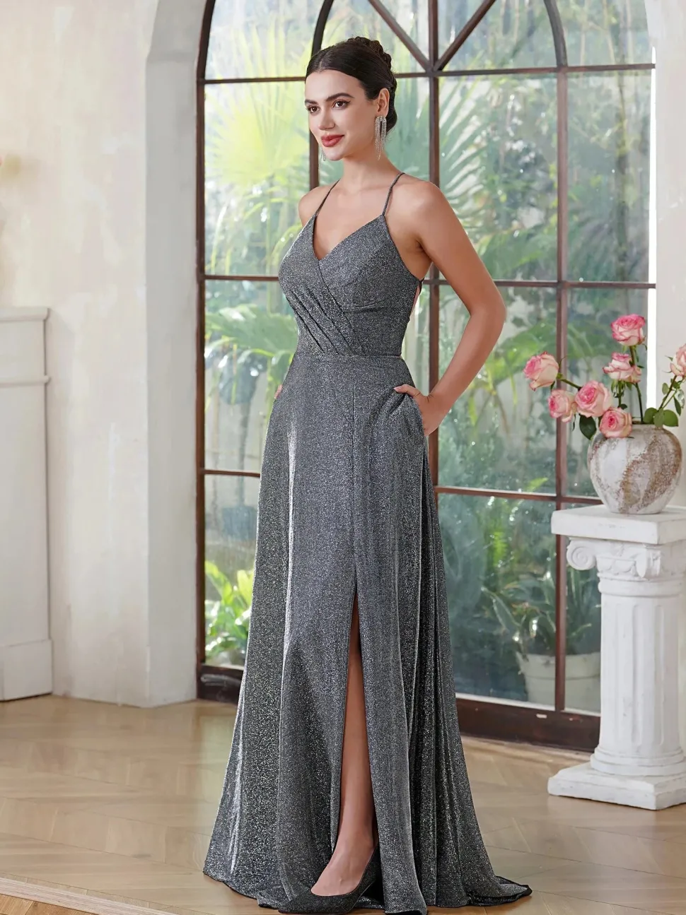 Robe de soirée dos nu longue fendue