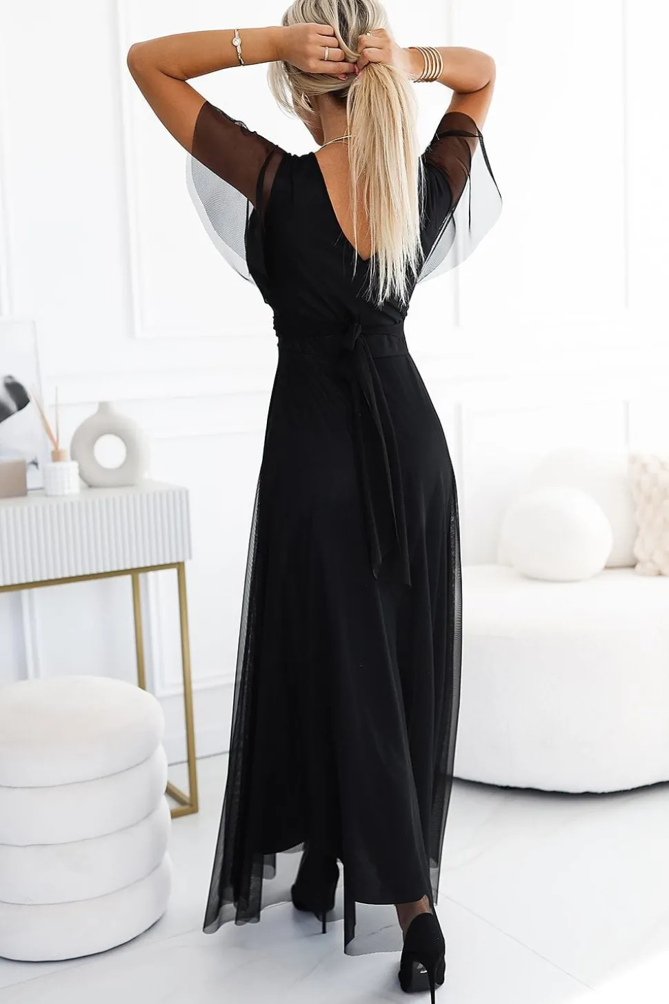 Robe de soirée en tulle longue noire