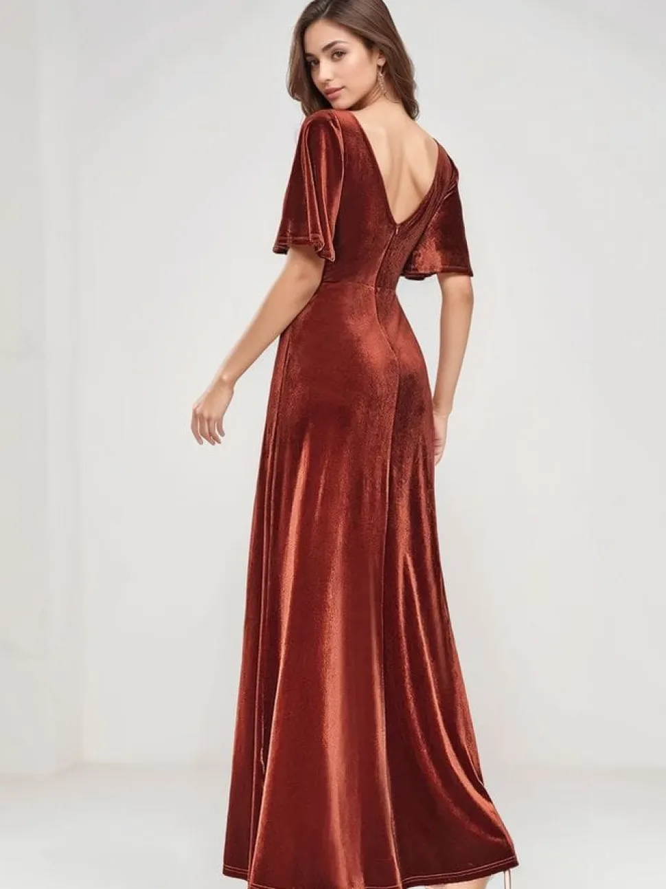 Robe de soirée en velours bronze élégante