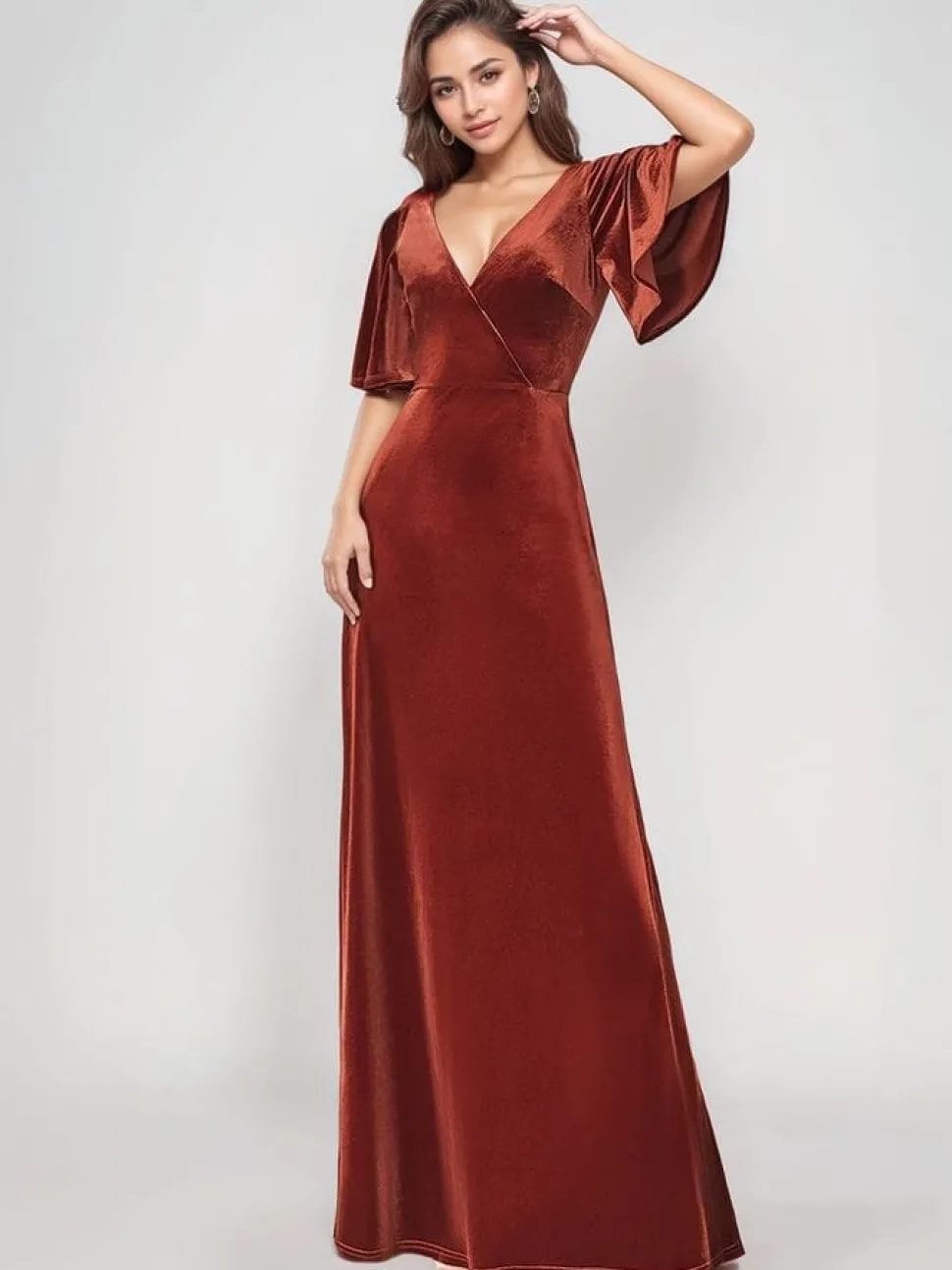 Robe de soirée en velours bronze élégante