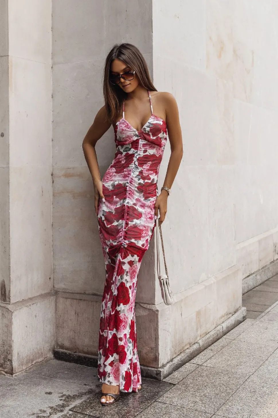 Robe de soirée fleurie fendue sexy