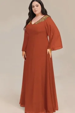 Robe de soirée grande taille couleur terracotta