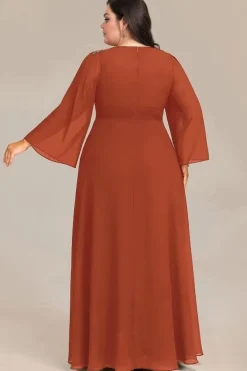 Robe de soirée grande taille couleur terracotta