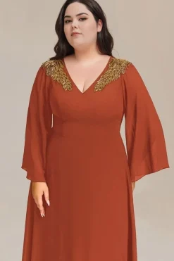 Robe de soirée grande taille couleur terracotta