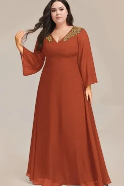 Robe de soirée grande taille couleur terracotta