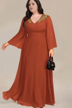 Robe de soirée grande taille couleur terracotta