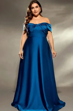 Robe de soirée grande taille en satin bleu