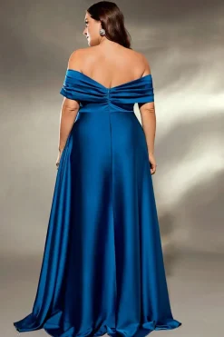 Robe de soirée grande taille en satin bleu