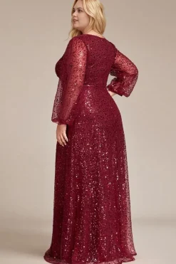 Robe de soirée grande taille longue manches longues