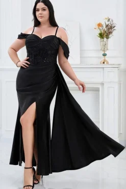 Robe de soirée grande taille noire avec corset