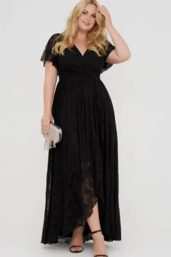 Robe de soirée grande taille noire manches transparentes