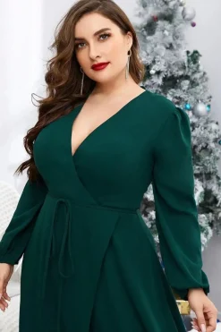 Robe de soirée grande taille verte manches longues