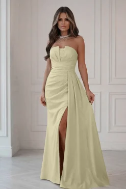 Robe de soirée jaune longue bretelles amovibles