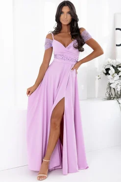 Robe de soirée lilas longue fendue