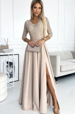 Robe de soirée longue beige