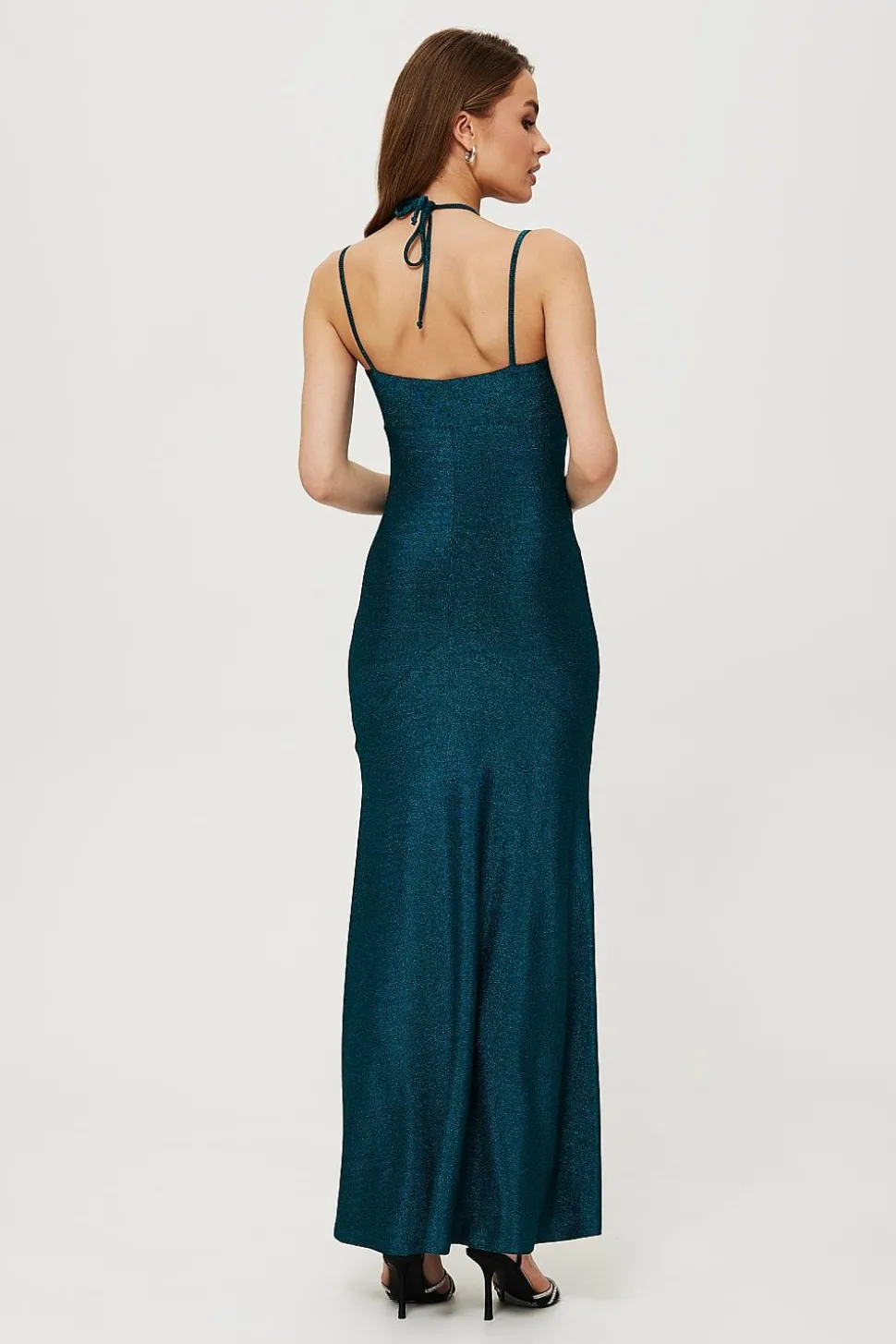 Robe de soirée longue bleue scintillante