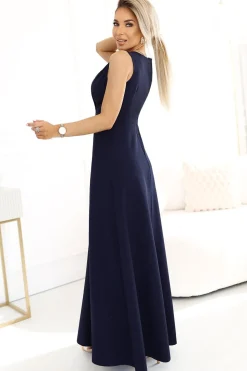 Robe de soirée longue bleu marine fendue chic