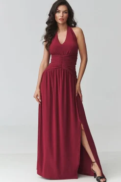 Robe de soirée longue bordeaux dos nu