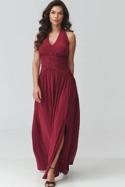 Robe de soirée longue bordeaux dos nu