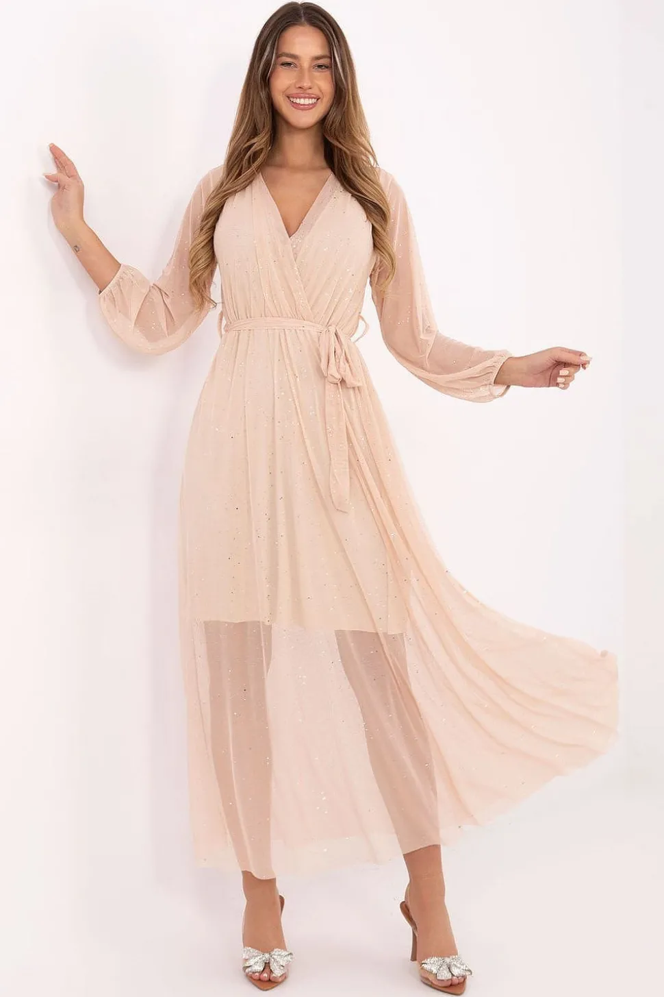 Robe de soirée longue champagne pailletée