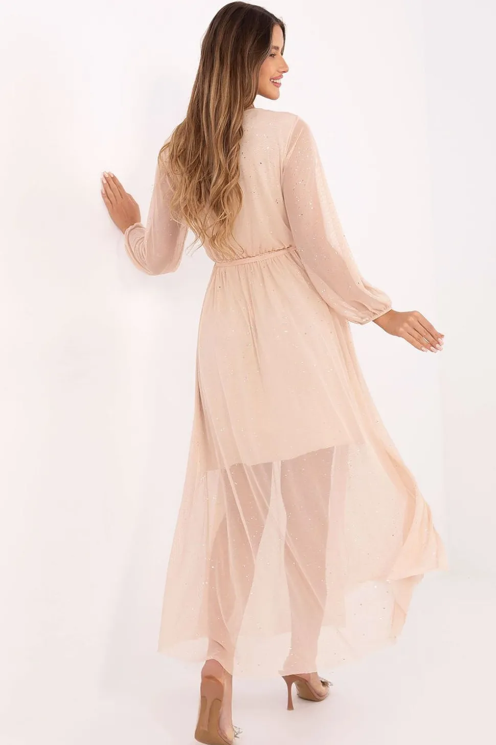 Robe de soirée longue champagne pailletée