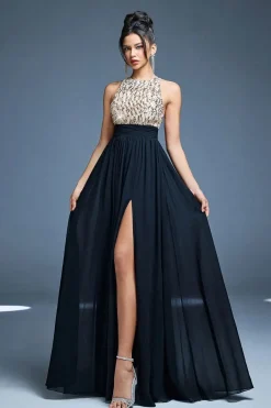 Robe de soirée longue chic haut en paillettes