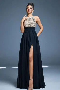 Robe de soirée longue chic haut en paillettes