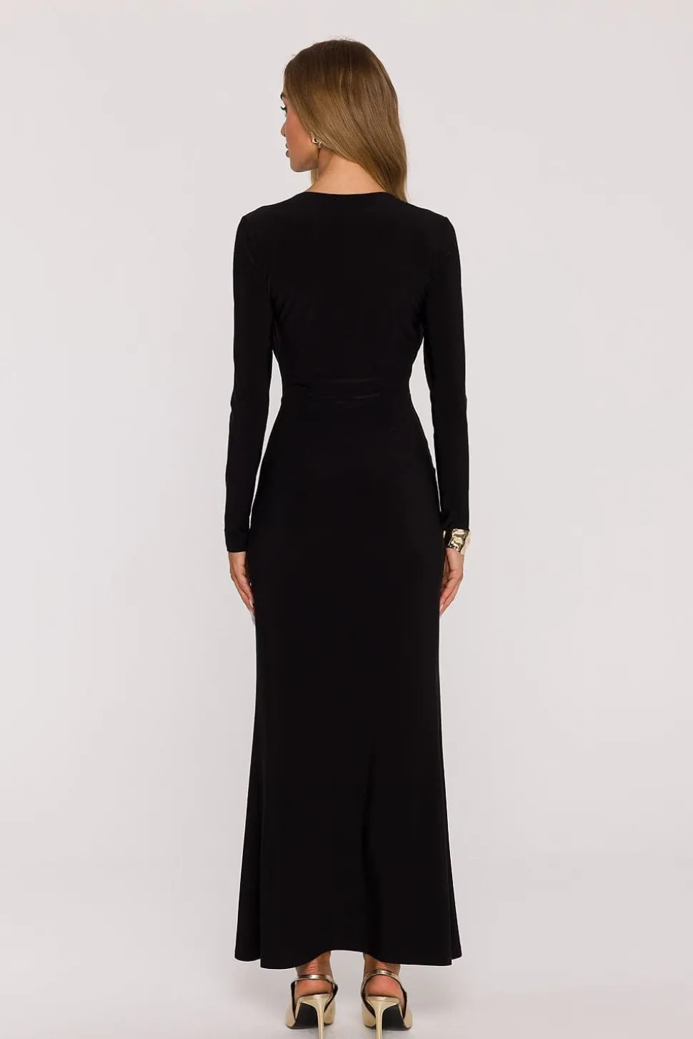 Robe de soirée longue chic noire manches longues