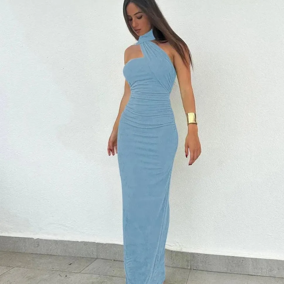 Robe de soirée longue col asymétrique
