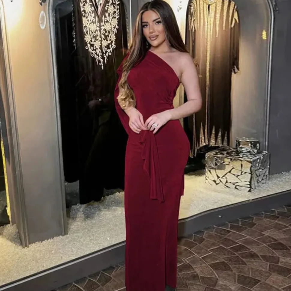Robe de soirée longue col asymétrique
