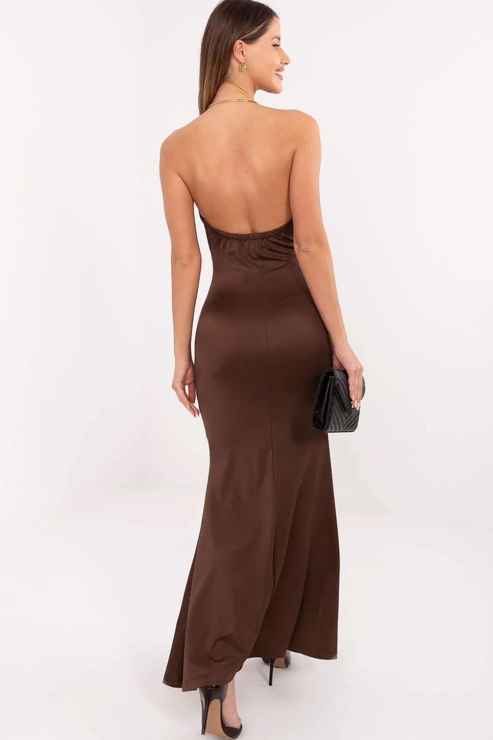 Robe de soirée longue dos nu chocolat