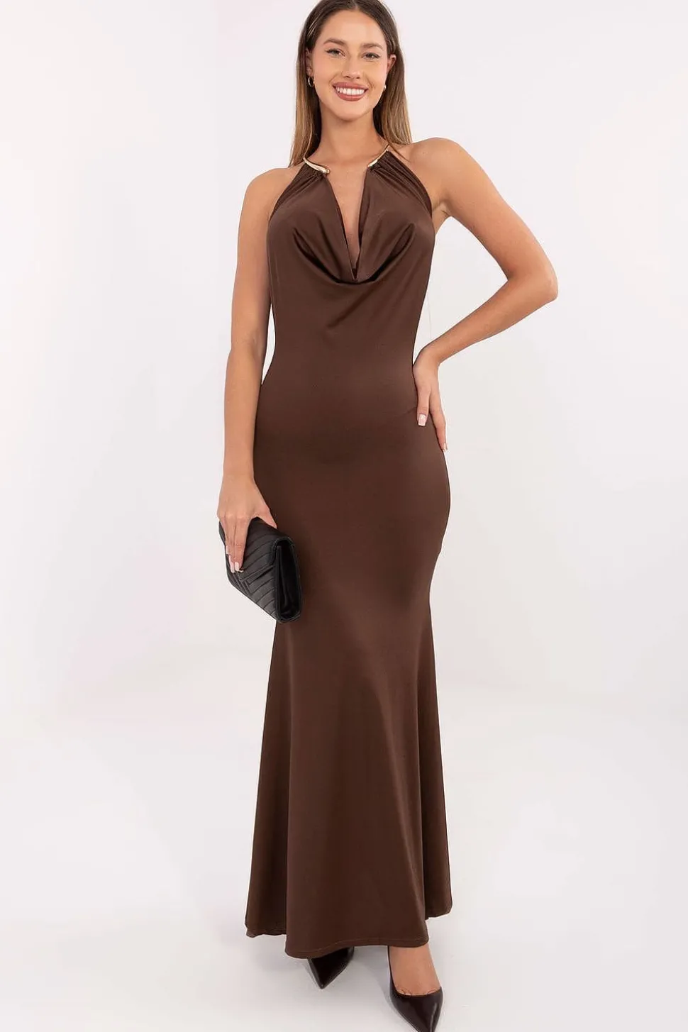 Robe de soirée longue dos nu chocolat