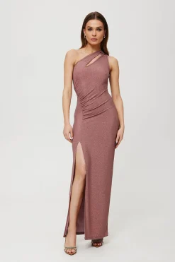 Robe de soirée longue fendue scintillante