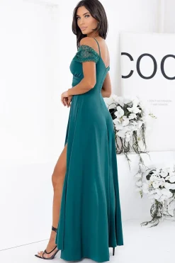 Robe de soirée longue fendue verte émeraude