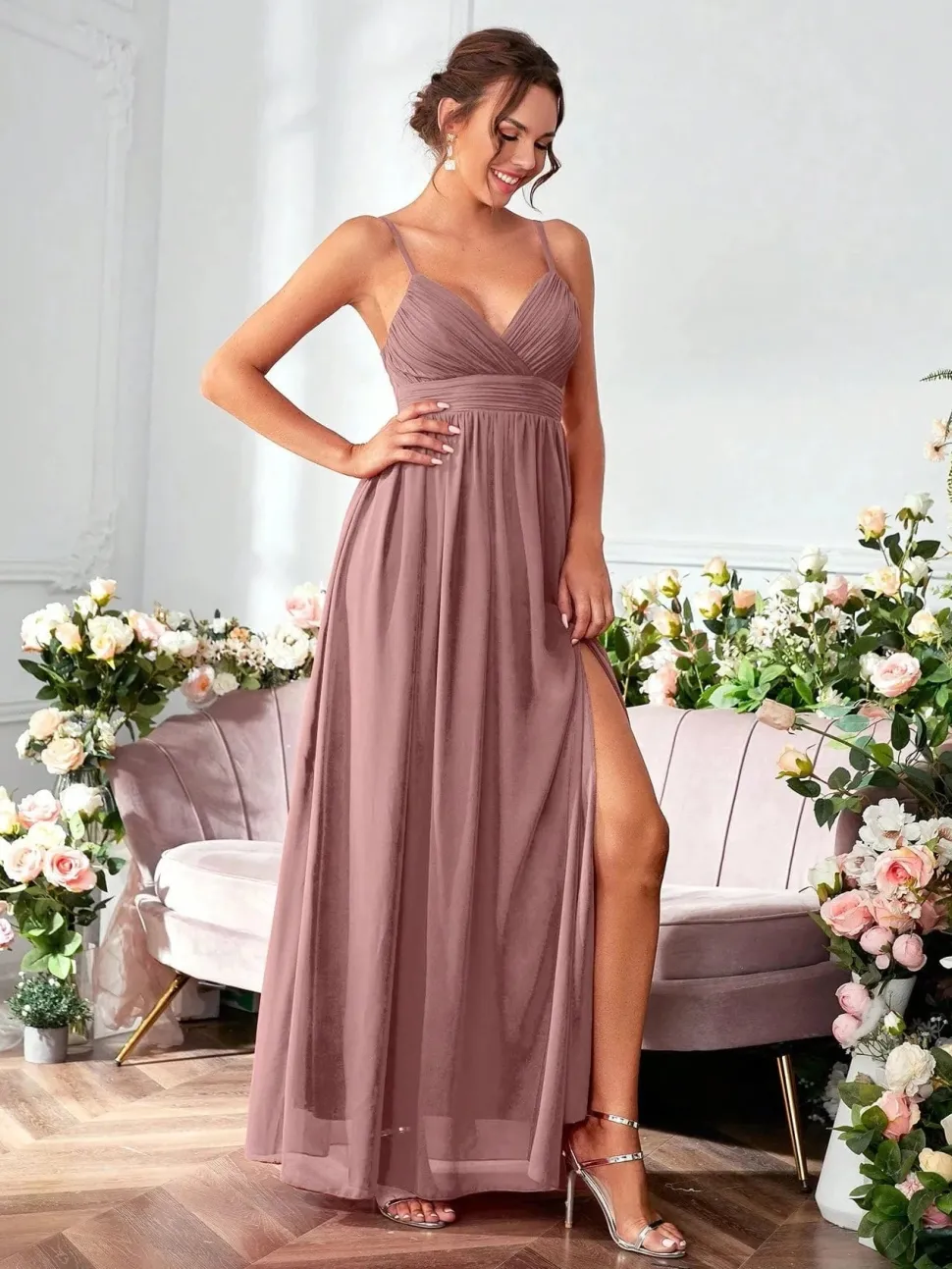 Robe de soirée longue fluide bretelles