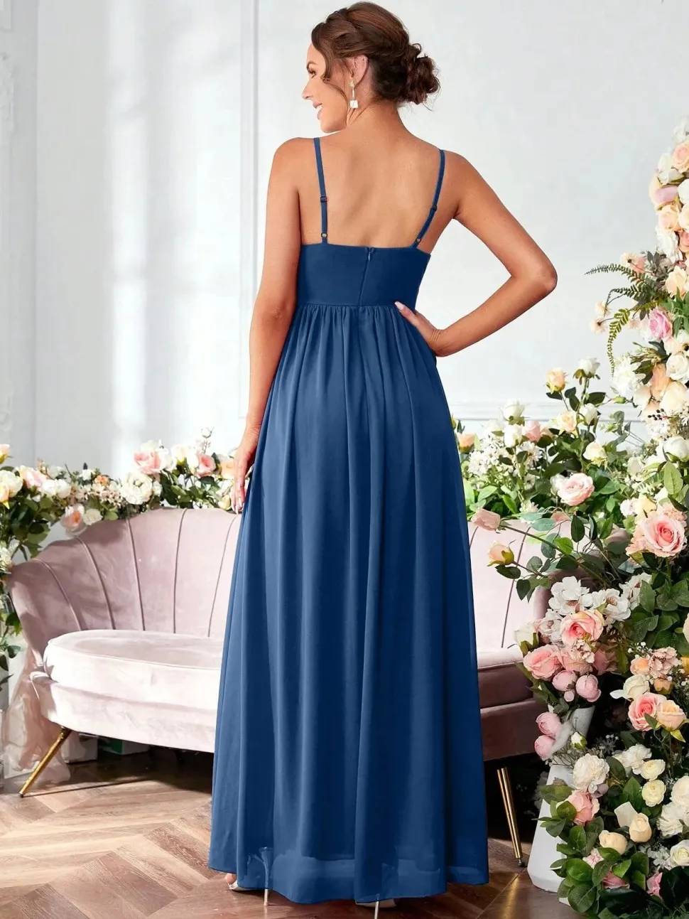 Robe de soirée longue fluide bretelles