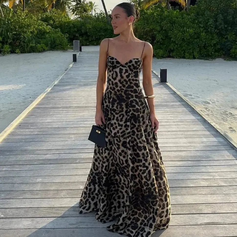 Robe de soirée longue imprimé léopard