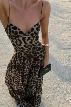 Robe de soirée longue imprimé léopard