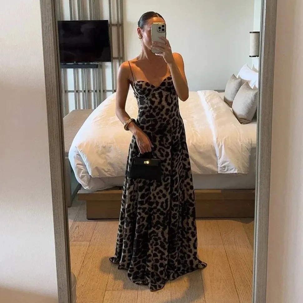 Robe de soirée longue imprimé léopard