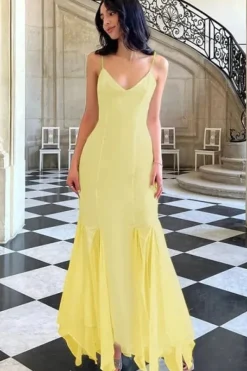 Robe de soirée longue jaune dos nu