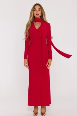 Robe de soirée longue manches longues rouge