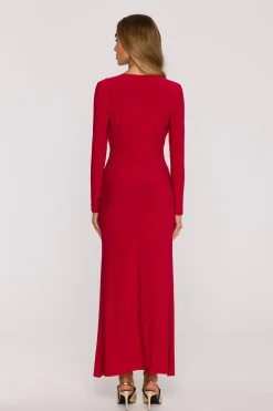 Robe de soirée longue manches longues rouge