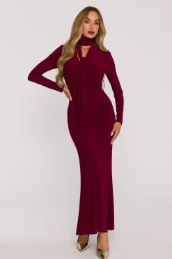 Robe de soirée longue moulante bordeaux