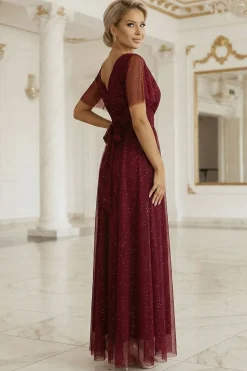 Robe de soirée longue pailletée bordeaux